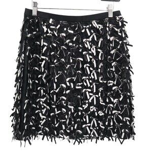 Shani Ribbon Bow Applique Mini Skirt Women 6 Black White Textured Statement 3D